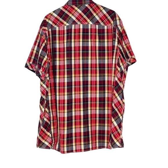 Rocawear Men's Button Down Shirt 3XL Short Sleeve Red Black Plaid Snap Buttons - Picture 2 of 10